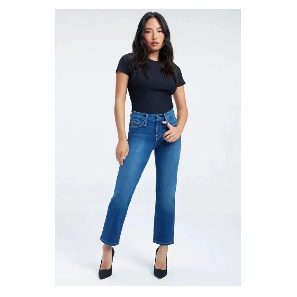 Good American Women's Good Crop Straight Leg Jeans Blue‎ 007 NWT